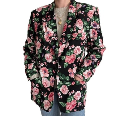 Vintage 80s Womens JH Collectibles Pink Rose Floral Maximalist Blazer Sz 14 