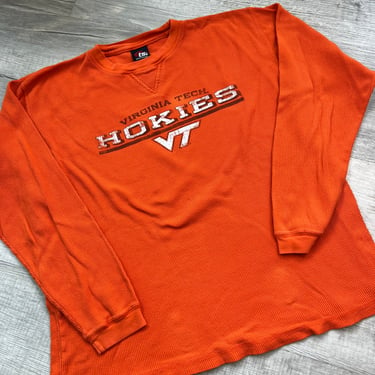 Vintage Virginia Tech Hokies Waffle Knit Thermal Long Sleeve Shirt