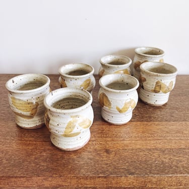Vintage Studio Pottery Stoneware Ceramic Cups - Set of 7 - Signed Dukeman 