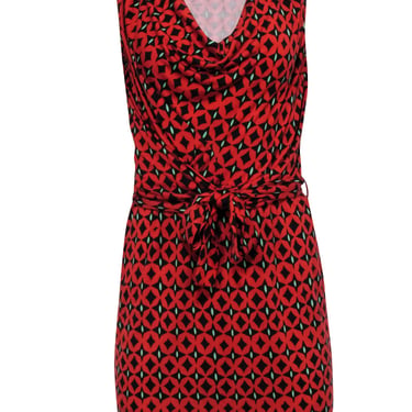Diane von Furstenberg - Red & Black Print Sleeveless Wrap Dress Sz 4