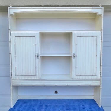 Faux Bamboo Hutch Bookcase for Dresser by Thomasville Allegro - Vintage Hollywood Regency Coastal Bedroom Furniture 