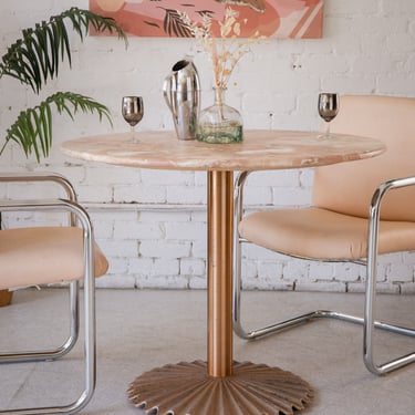 Peachy/Pink Marble & Brass Dining Table