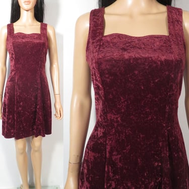 Vintage 90s Burgundy Crushed Velvet All That Jazz Dress Size S/M 