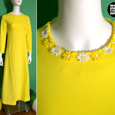 BRIGHT Yellow Vintage 60s 70s Space Age Meets Flower Power Maxi Dress 