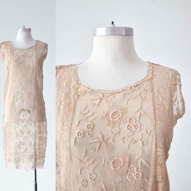 Antique Cream Lace Dress / Vintage Lace Gown / Antique Lace Dress / Antique Lace / Handmade Antique Dress 