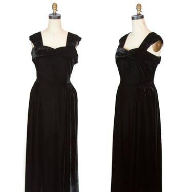 Vintage 1930s Dress ~ Black Velvet Evening Gown 