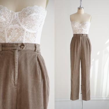 high waisted pants 90s vintage Talbot's taupe brown corduroy straight leg trousers 