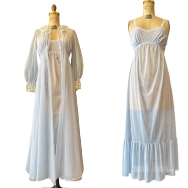 vintage 1970s sheer blue peignoir set nightgown robe wedding bridal honeymoon s 