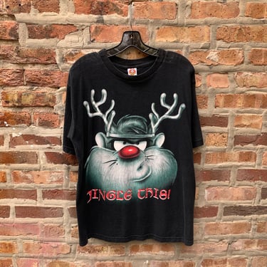Vintage 90s TAZ Christmas T-Shirt Size Large Space Jam Jingle This Tasmanian Devil Looney Toons Merrie Melodies 