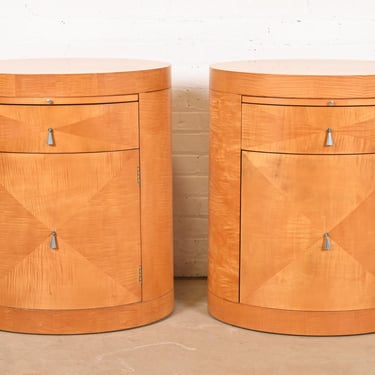 Baker Furniture Modern Art Deco Primavera Oval Nightstands, Pair