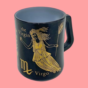 Vintage Zodiac Mug Retro 1960s Mid Century Modern + Federal Glass + Virgo The Virgin + Astrology + Black + Gold + August/September Birthday 