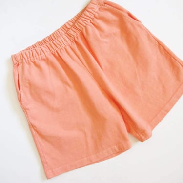 Vintage 90s Elastic Waist Cotton Shorts Coral Orange S M - 1990s Casual Lounge Sweatshorts Peach Pastel Pink 