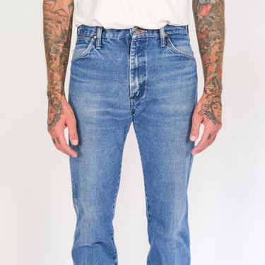 Vintage 70s Wrangler Medium Wash Whiskered Slim Fit Jeans | Made in USA | Size 31x33 | Rockabilly, Western | 1970s Wrangler Slim Denim Pants 