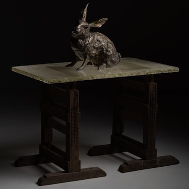 Glass Top Trestle Table / Rare Copper Hare