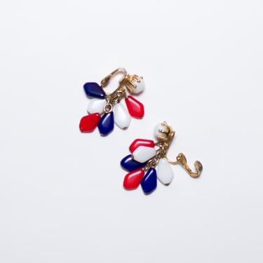 Vintage 1960s Red White Blue Dangle Clip Earrings 