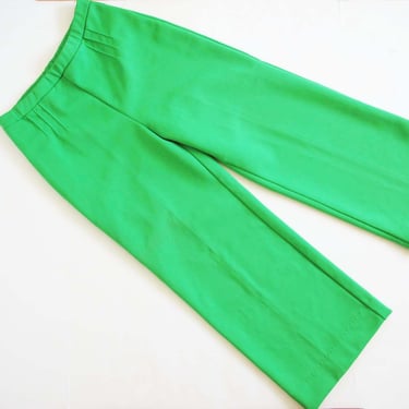 Vintage Green Polyester Pants 28 - 1980s High Waist Bright Green Flare Wide Leg Trousers - Solid Color Aesthetic Pant 
