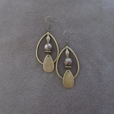 Bronze and stone tear drop earrings 