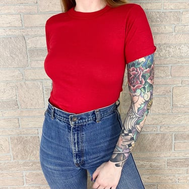 XS 80's Basic Soft and Thin Blank Red Vintage Tee 