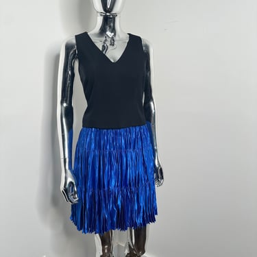 80s True Blue Satin Pleated Peasant Mini Skirt 