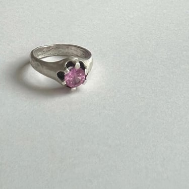 Pink Topaz Signet Ring in Chunky Rustic Sterling Silver Belcher Setting 