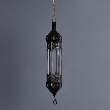 Small Bullet Shaped Tin &amp; Glass Hanging Moroccan Lantern