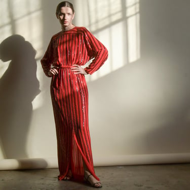 3168d / red silk chiffon sequin dress 