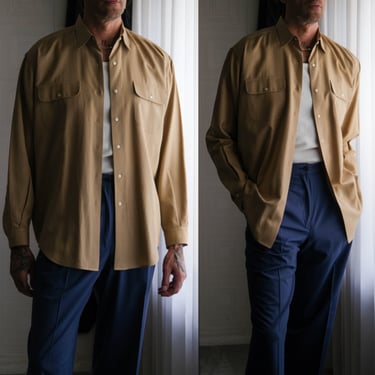 Vintage 90s POLO Ralph Lauren Benford Khaki Silk & Cotton Long Sleeve Workwear Styled Shirt | Silk/Cotton | 1990s Does 1950s POLO Mens Shirt 