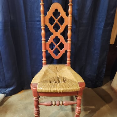 Vintage Chair with Woven Rush Seat 16.25" x 42.5" x 16"