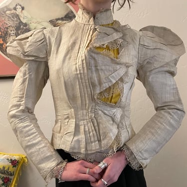 1890s Silk Mutton Sleeve Corseted Bodice size X-Small 