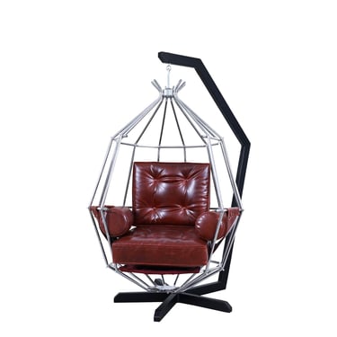 Swedish Leather "Perrot Cage" Swing Chair by Ib Arberg