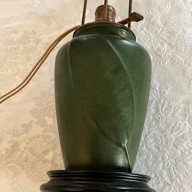 Zanesville matte green pottery lamp 