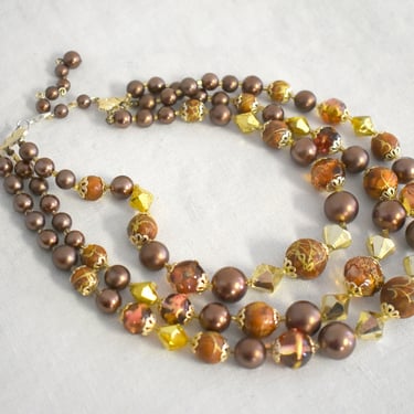 1950s/60s Brown Bead Multi-Strand Necklace 