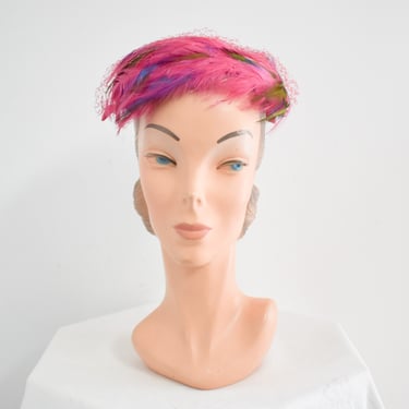 1950s/60s Pink Feather Hat with Bow 