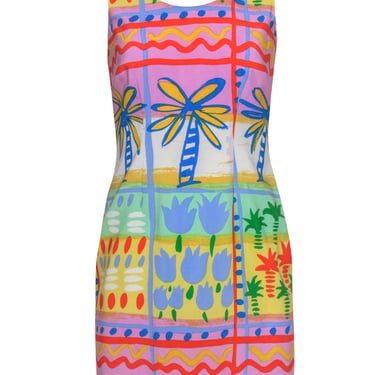 Bloomingdale's - Purple, Blue & Yellow Tropical Print Silk Dress Sz 6P
