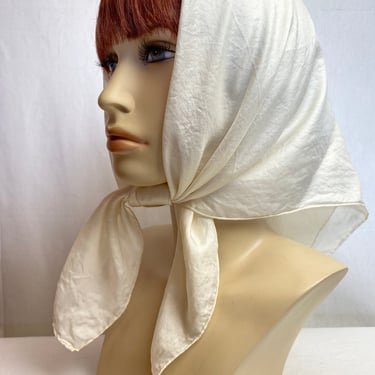 Vintage All silk scarf hand rolled 1950’s buttery soft all white head scarves neckerchief warm ivory wedding bridal white 