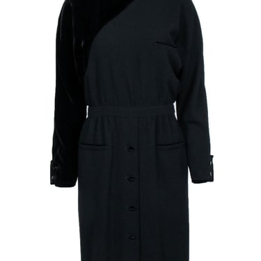 Valentino - Black Velvet Textured Detail Long Sleeve Dress Sz 10