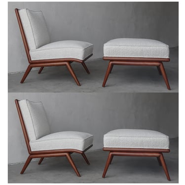 Pair of Mid Century Slipper Chairs with Ottomans by Widdicomb 