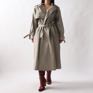 Vintage Muted Green Belted Trench