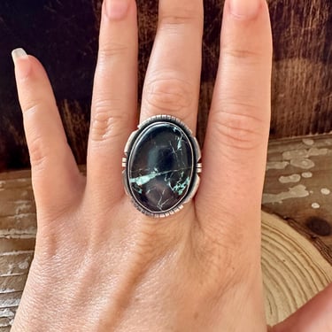 IN THE SHADOWS Sterling Silver and Turquoise Ring | Native American Navajo Southwestern Jewelry | E Sterling Hallmark | Size 9 