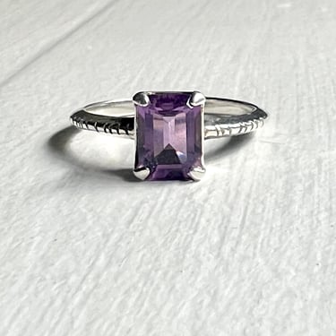 Handmade Amethyst Ring in sterling silver emerald cut big amethyst ring 