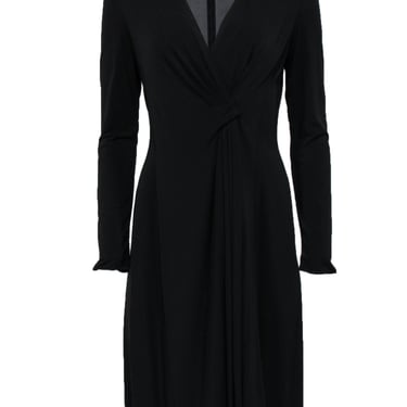 Armani Collezioni - Black Long Sleeve Pleated Draped Sheath Dress Sz 10