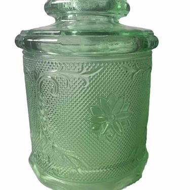 Vintage Tiara Chantilly Indiana Green Sandwhich Glass 7.5" Canister w/ Lid 