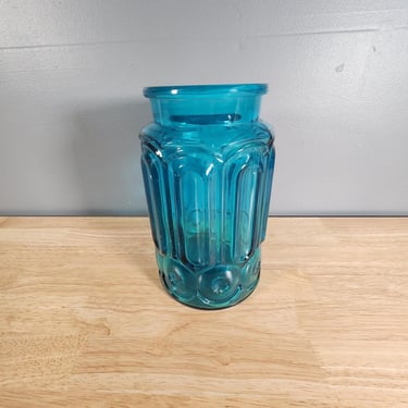 L E Smith Moon and Stars 9.5" Blue Glass Jar No Lid 