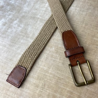 80’s beige woven cotton & leather belt Unisex androgynous style boho preppy timeless vintage classic XLG open size up to 38” waist 
