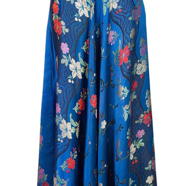 1940s Vintage Floral Brocade Blue Silk High-Waisted Maxi Skirt Sz XS 