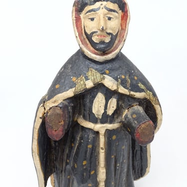 Small Antique 1800's Hand Carved Santos, Saint Francis of Assissi, Vintage Religious Carving, Church Statue 