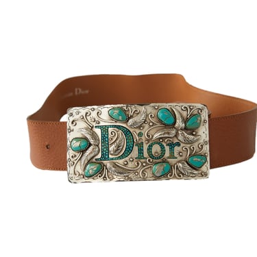 Dior Oversized Silver + Turquoise Logo Belt