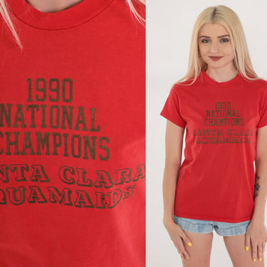 Synchronized Swimming Shirt 90s Santa Clara Aquamaids T-Shirt 1990 National Champions Graphic Tee Swimmer Tshirt Sports Red Vintage 1990s XS 