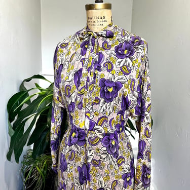1940s Rayon Jersey Floral Dressing Gown Robe Vintage 
