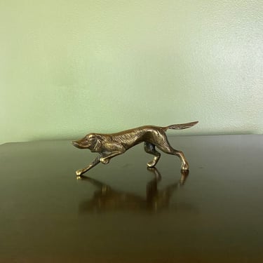 Vintage Brass dog, Brass Animal Paperweight, Midcentury Modern Metal Decor,Desk Toy dog,Small Whimsical Pointer puppy 